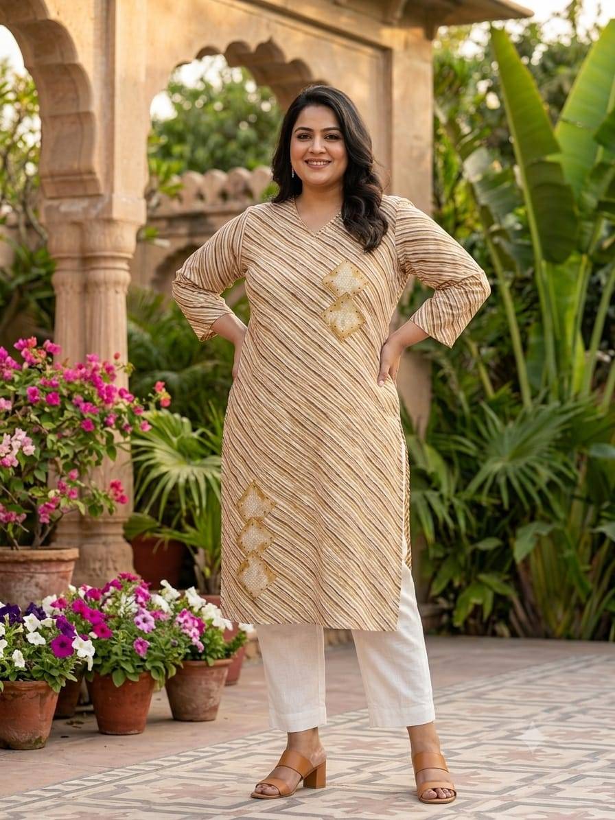 PREMIUM JAIPURI LEHERIYA KURTIS COLLECTION by Kaamiri 01 To 04 Series Indian Casual Wear Collection Cambric Cotton Plus size Kuris At Wholesale Price